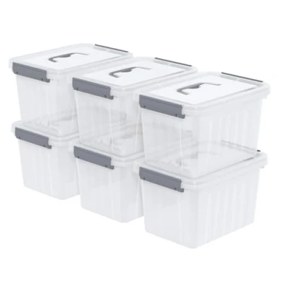 Image of Ponpong 3 L Clear Plastic Storage Box, Small Latching Box with Lid, 6 Packs