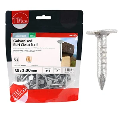 Image of TIMCO Galvanized ELH Clout Nails 30 x 3.00 Extra Clamping Perfect for Fitting Roofing Felt and plasterboard 0.5kg Bag Silver