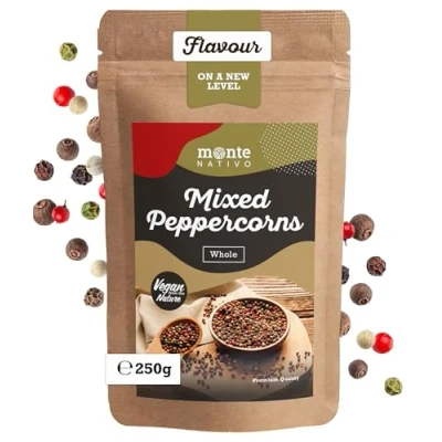 Image of Mixed Pepper Monte Nativo (250g) Mix of black peppercorns, white, pink and green Premium Quality Peppercorns for Grinder Refill Whole perfect Cooking