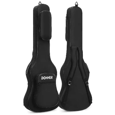 Image of Donner 47 Inch Electric Bass Guitar Bag 10mm/0.4inch Thickness Backpack Soft Solid Case with Water Resistant Nonwovens Interior Thicken Sponge Pad, Black