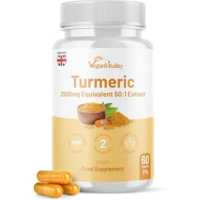 Image of Turmeric and Ginger Black Pepper Capsules, Supplement 2,500mg, 500mg, 92% Curcumin Capsules High Strength, Joint Supplement, 2 Months Supply, Vegan, GMP Certified