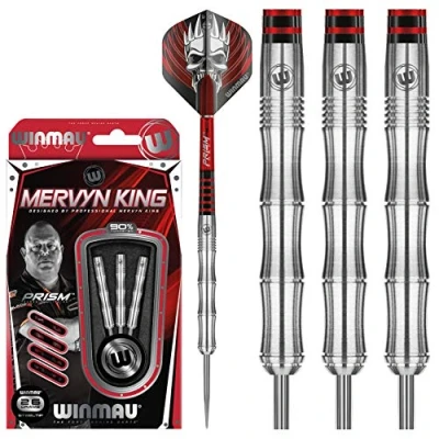 Image of WINMAU Mervyn King Signature Edition 26 Gram Professional Steeltip Tungsten Darts Set with Flights and Stems (Shafts)