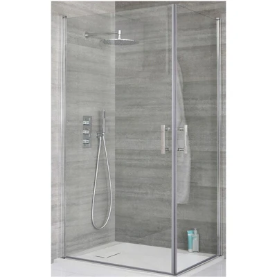 Image of Milano Portland Chrome Corner Walk In Wet Room Double Hinged Door Shower Enclosure with White Slate Effect Tray and Fast Flow Waste 1000mm x 800mm