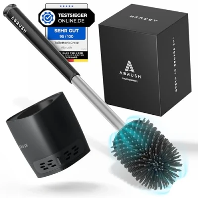 Image of Abrush Silicone Toilet Brush with Soft Rubber Head [Hygienically Clean] Including Wall Mount No Drilling Flexible