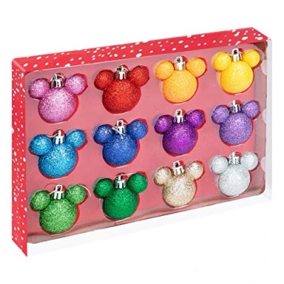 Image of Disney Christmas by Widdop And Co Glitter Mickey Rainbow Baubles Set of 12