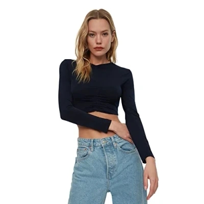 Image of Trendyol Women Slim fit Basic V Neck Knit Blouse Navy Blue
