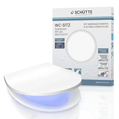 Image of Schütte 82950 Soft Close Mechanism and LED Night Light, Luminous Quick Release, lid Toilet seat up to 150 kg, Universal Size, White