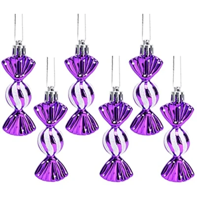 Image of Christmas Concepts® Pack of 6 8cm Mini Sweet Shaped Baubles Shiny &amp; Glitter Decorated Tree Decorations (Purple)
