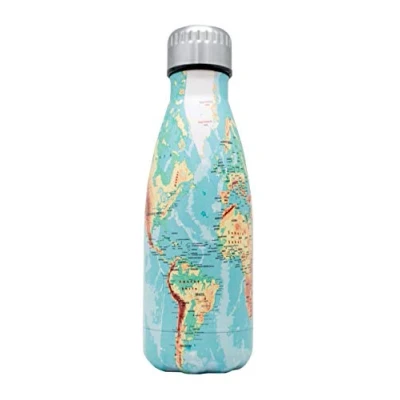 Image of NERTHUS FIH 761 Double Wall Thermal Bottle for Cold and Hot World Map Design 350 ml, Stainless Steel, BPA Free, 18/8, Multicoloured
