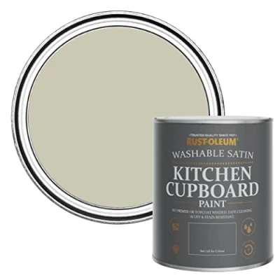 Image of Rust Oleum Grey Scrubbable Kitchen Cupboard Paint in Satin Finish Half Light 750ml