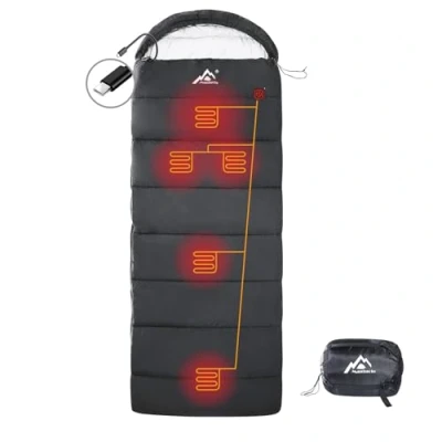 Image of Mantuole Rectangular Heated Sleeping Bag Envelope Style 5 Zones, Operated with Power Bank Battery (NOT Included) or Other USB Supplies Type C Output, Black C.