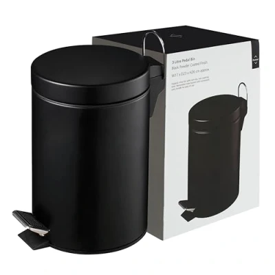 Image of Premier Housewares Pedal Bin Matte Black Kitchen Stainless Steel Bathroom 3 L,H26 x W17 D23cm