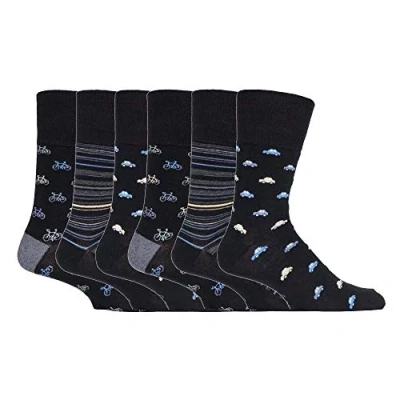 Image of Gentle Grip NEW: 6 Pairs Men&#039;s No Elastic Socks 11 uk, 39 45 eur (MGG547 Bicycles/Cars)