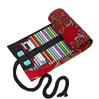 Image of Amoyie Hand Roll Up Pencil Bag for 36 Coloring Pencil, Canvas Organiser Artist Pen Carrier Bag, Wrap Kids, Easy Use (no Included), Black Metor
