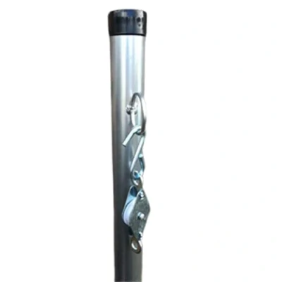 Image of 2.4 Meter Washing Line Post Pulley Wheel &amp; Middle Cleat Hook Galvanised Pole Heavy Duty Clothes (8 Foot)