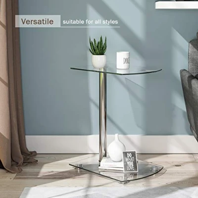 Image of BELIWIN Sofa Side/End Table, Small Modern Clear Glass Coffee/Snack Narrow Table for Living Room, Home, Office (C)