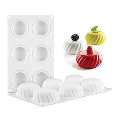 Image of JasCherry 6 Cavity Silicone Mousse Cake Mould, Oblate Shaped Non Stick Baking Mold, Soap Muffin Tray, Cupcake Moulds, Ideal for Candy Chocolate Jelly