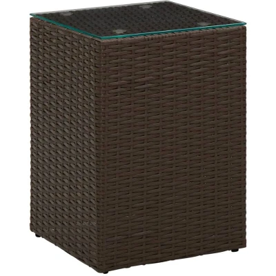 Image of vidaXL Side Table Glass Top, Brown Poly Rattan, Indoor/Outdoor, Lightweight and Durable, Metal Frame, 35x35x52 cm