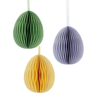 Image of Talking Tables Honeycomb Easter Eggs Decorations Pack of 3 Paper Baubles for Tree in Green, Yellow &amp; Purple, Medium Size