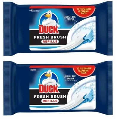 Image of 2X Duck Fresh Brush Refills (2 Packs, 24 Flushable Cleaning Pads) Biodegradable Toilet Bowl Cleaner