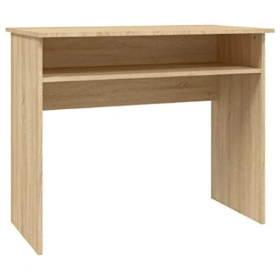 Image of vidaXL Compact Desk in Sonoma Oak Engineered Wood with Storage Shelf Ideal for Office or Study