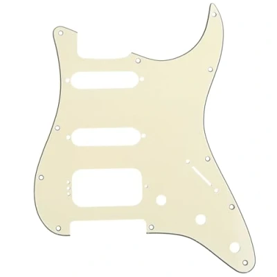 Image of Musiclily Pro 11 Hole Round Corner HSS Guitar Strat Pickguard for USA/Mexican Stratocaster 4 screw Humbucking Mounting Open Pickup, 3Ply Cream