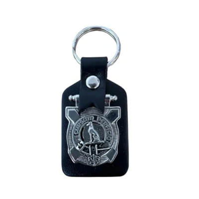 Image of Kilts Wi Hae Hunter Clan Crest Pewter &amp; Leather Keyring Key Fob