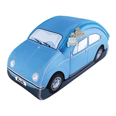Image of BRISA VW Collection Volkswagen Neoprene Universal Makeup Cosmetics Toiletry Travel Pharmacy Bag in Beetle Design (Light Blue/Large)