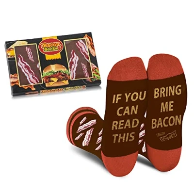Image of Funny Socks for Men Dad Women If You Can Read This Bring Me Bacon Lovers Novelty Fun Crew Teenage Boys Crazy Funky Cute Cotton Food Fathers Day Valentines Gifts Christmas Stocking Fillers