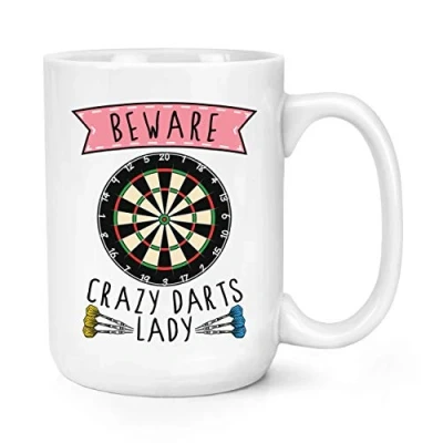 Image of Beware Crazy Darts Lady 15oz Large Mug Cup