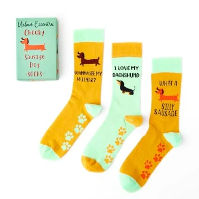 Image of Urban Eccentric Unisex Silly Sausage Socks Gift Set 3 Pairs Cotton Rich Premium Novelty Gifts