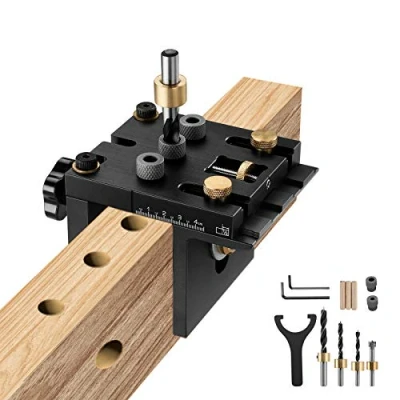 Image of Pocket Hole Jig Kit Tool System, 3 in 1 Woodworking Doweling with Positioning Clip Adjustable Drilling Guide Puncher Locator Carpentry Tools