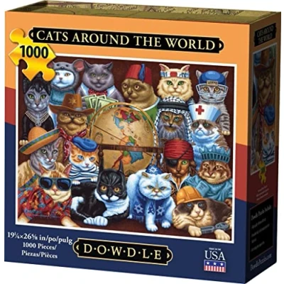 Image of Dowdle Folk Art 10302 Cats Around The World 1000 Piece Puzzle