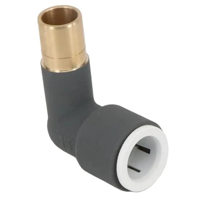 Image of SPARES2GO 15mm x Push Fit Radiator Valve Anthracite Reducing Elbow Stem Compression