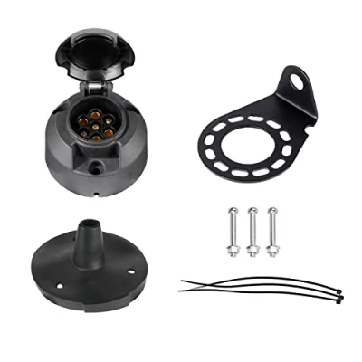Image of BEIJISTAR 7 Pin Trailer Socket with Rubber Gasket and Metal Mounting Bracket, 12V Waterproof Connector, for Truck RV Cars Boat Caravan
