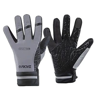 Image of Proviz Unisex Reflect360 Waterproof Reflective Gloves. Running/Cycling/Walking/Hiking, Grey, Small