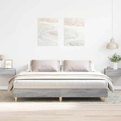 Image of vidaXL Bed Frame Grey Sonoma 180x200cm Modern Engineered Wood Low Floor Design with Sturdy Plywood Slats Suitable for Bedroom