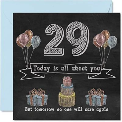 Image of Funny 29th Birthday Cards for Men Woman Chalk Blackboard Happy Card Nephew Daughter Son Sister Brother Auntie Niece Uncle Cousin, 145mm x Humour Banter Greeting
