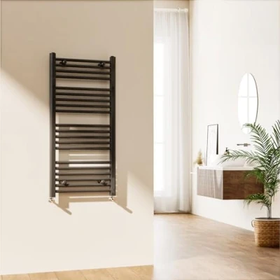 Image of EMKE Towel Rail Radiator Anthracite Grey Modern Straight Bathroom Ladder Wall Mounted for Living Room and Kitchen 1000 x 500 mm