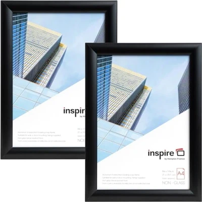 Image of Inspire by Hampton Snap A4 (21x30cm) Black Frame Pack of 2 Acrylic (Non Glass) Front IBH SNAPA4BLK 2PK
