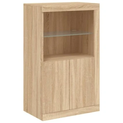 Image of vidaXL Modern Side Cabinet with Customisable LED Lights and Ample Storage, Engineered Wood Glass Construction in Sonoma Oak Finish
