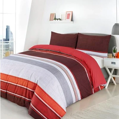 Image of Orange Wide Stripe King Size Duvet Cover &amp; Pillowcase Reversible Bedding Set Easy Care