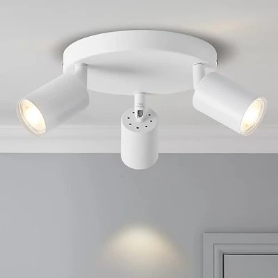 Image of ANWIO 3 White Spot Ceiling Lights,Circular Bedroom Kitchen Lights Ceiling,GU10 Industrial Hallway Light Fitting,Spot Bar Indoor Adjustable Lamp(Bulbs Not Included)