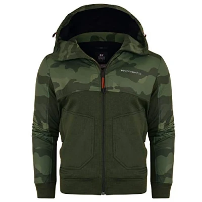 Image of Crosshatch Mens Hooded Jacket Camo Camouflage Coat Hoodie Zipped Fleece Lined Wind Breaker Zip Pockets Green S