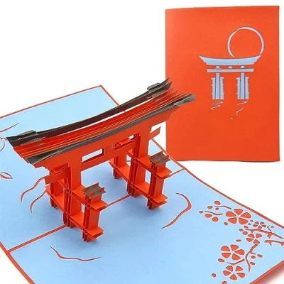 Image of PopLife Torii Japan Gate 3D Pop Up Greeting Card for All Occasions Asia Travellers, Architect, Japanese History Lovers Folds Mailing Birthday, Graduation, Retirement, Anniversary, Get Well