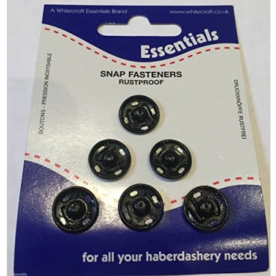 Image of Whitecroft Essentials Snap Fasteners Black 12mm (6 Snaps)