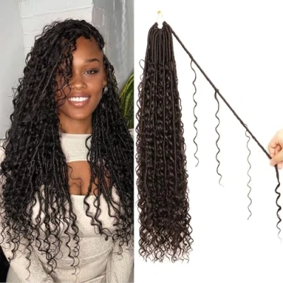 Image of Faux Locs Crochet Hair Soft Braids Extensions Butterfly for Braiding Goddess (#2, 24Inch (Pack of 8))