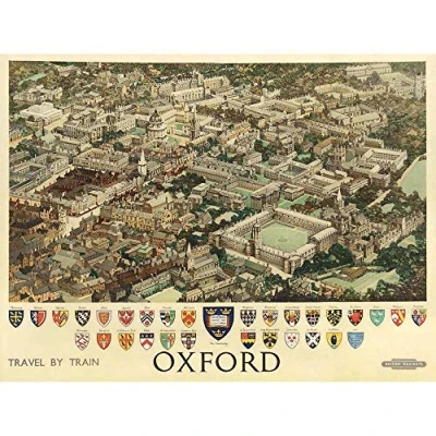 Image of Wee Blue Coo Travel Oxford England British Railways Crest Coat Of Arms Heraldry Art Print Poster Wall Decor 12X16 Inch