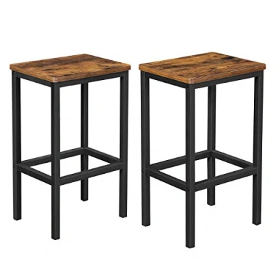 Image of VASAGLE Bar Stools Set of 2, Breakfast Stool Chairs, for Kitchen, Dining Room, Living Industrial Style, Rustic Brown and Black LBC65X, 40 x 30 65 cm