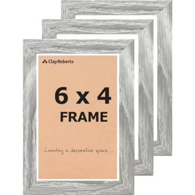 Image of Clay Roberts Photo Picture Frames 6 x 4, Grey, Pack of 3, Freestanding Wall Mountable, 10 15 cm, 6x4 Frame Set Grey Frames, Frame, 4x6